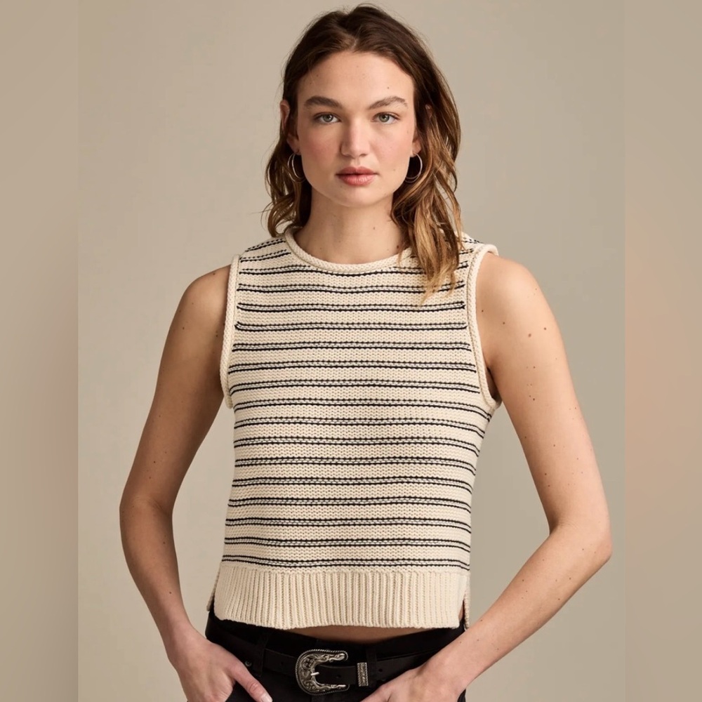 Lucky Brand Cream Tank Top with Black Stripes
